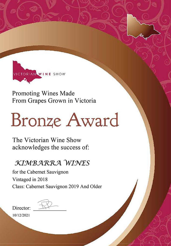 Victorian Wine Show, Bronze Awardfor our 2018 Cabernet Sauvignon