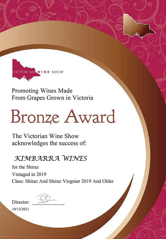 Victorian Wine Show, Bronze Award for our 2019 Shiraz